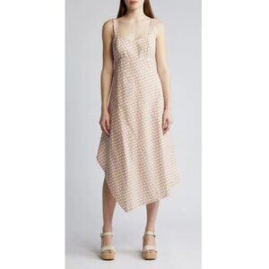 Du Paradis Asymmetric Hem Cotton Midi Dress in Natural Chain P224